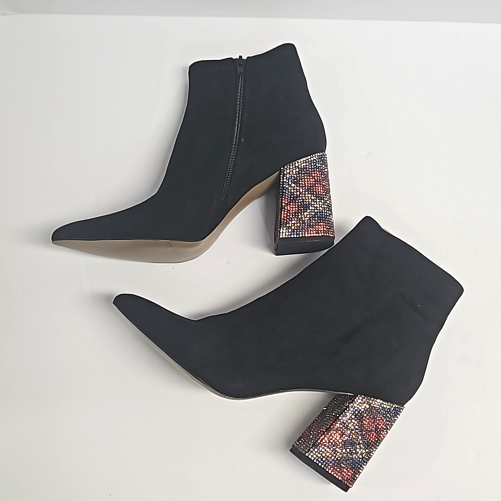 Betsey Johnson the Kassie textile upper black boots rhinetones heel Women's 9.5 - Picture 8 of 11